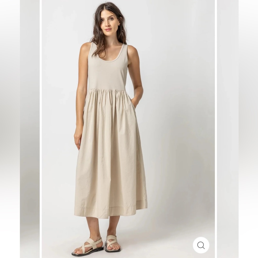 Lilla P Women’s Sleeveless Maxi Mixed Media Dress in Pebble Size XS New NWT